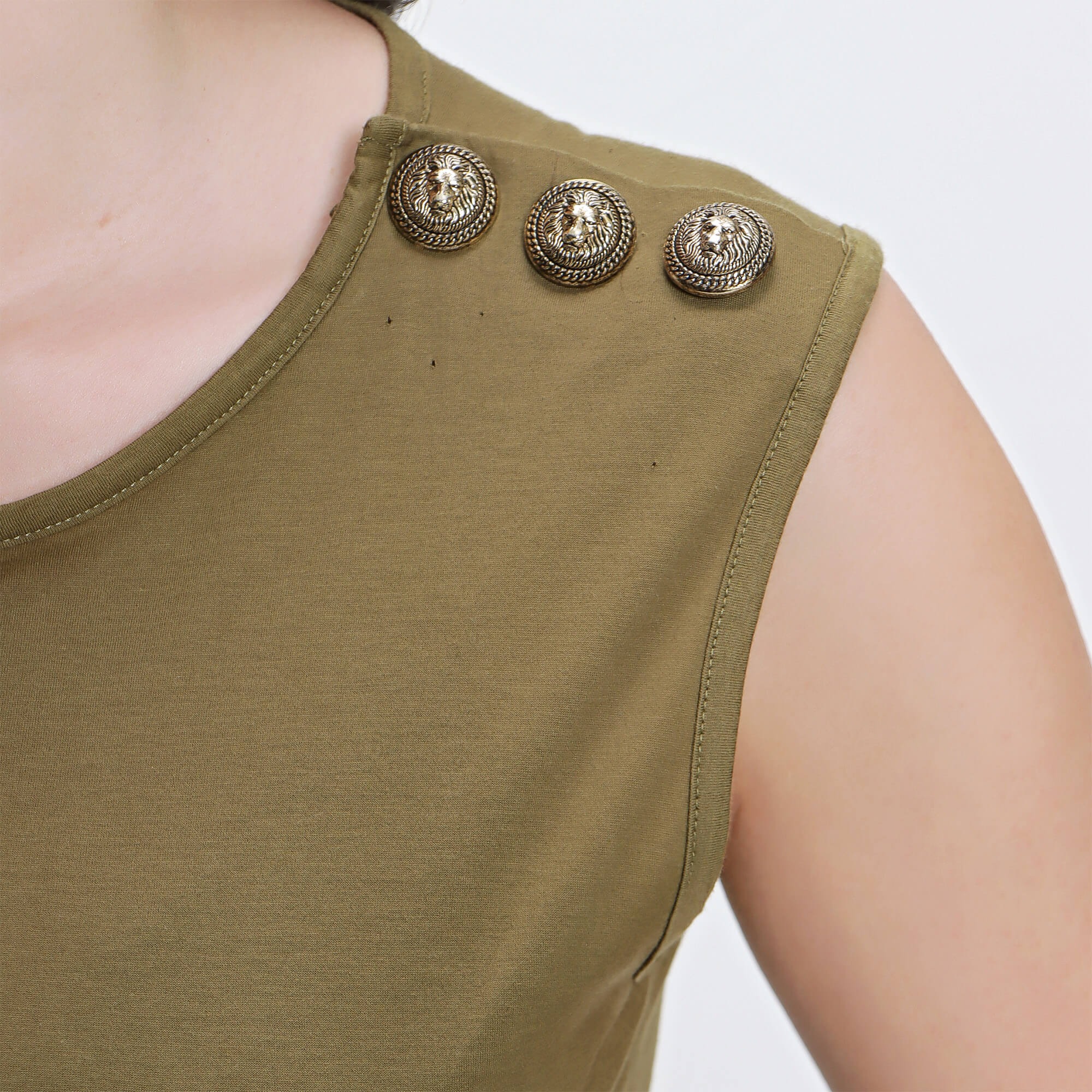 Balmain - Khaki Cotton Sleeveless Tank Top 